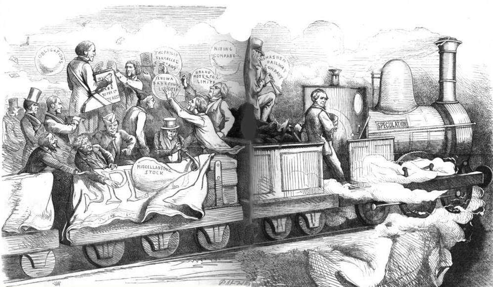 Spekuliacijos traukinys , Punch karikatūra, 1845
