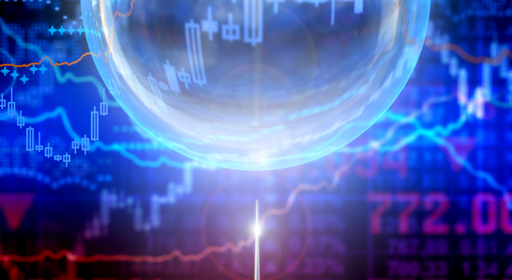 Akcijų rinkos burbulo iliustracija