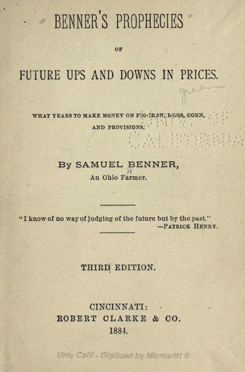 Bennerio pranašystės , originali 1875 m. lentelė